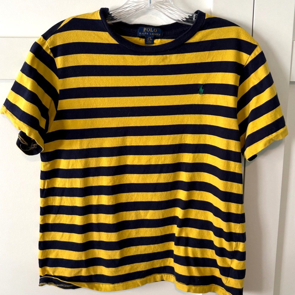 Polo Ralph Lauren Kid's Yellow and Navy Cotton Tee‎ in Size L